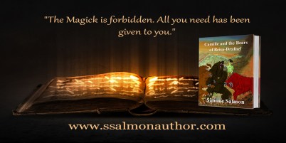 Old black magic book with lights on pages